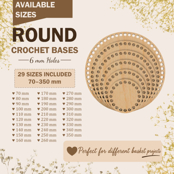 Round Crochet Basket Base – 29 Sizes